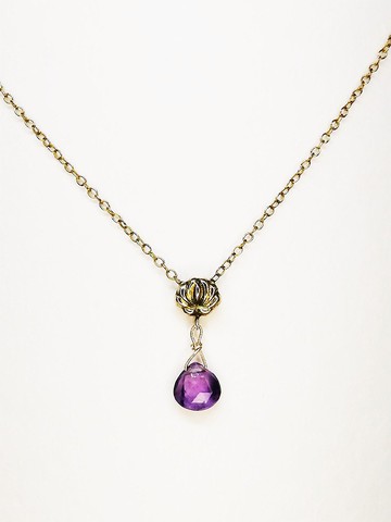 匈牙利刺繡花朵項鍊紫水晶，SV925 + YG 鍍金