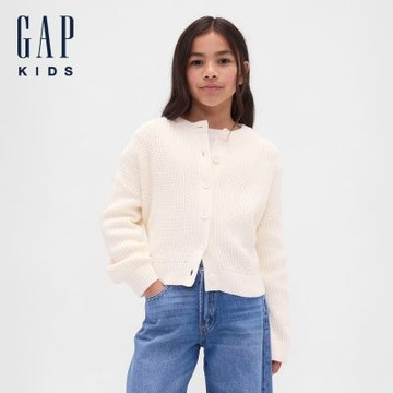 【GAP】女童裝|純棉圓領針織外套-象牙白(817668)