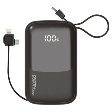 POLYWELL 寶利威爾 帶線行動電源 10000mAh  PW15-T16-A004  黑色