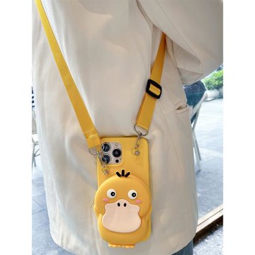 韓夏黃色呆萌鴨零錢包適用opporeno14手機殼reno13/12/11pro可愛reno10斜挎reno9掛繩findx8/7女A2防摔A3軟套