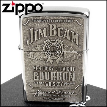 【ZIPPO】美系~JIM BEAM金賓波本威士忌圖案貼飾打火機(銀色款)