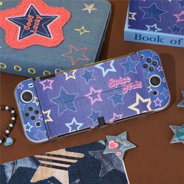 switch保護殼OLED透明殼Switch2保護套可插底座可開支架 牛仔星星