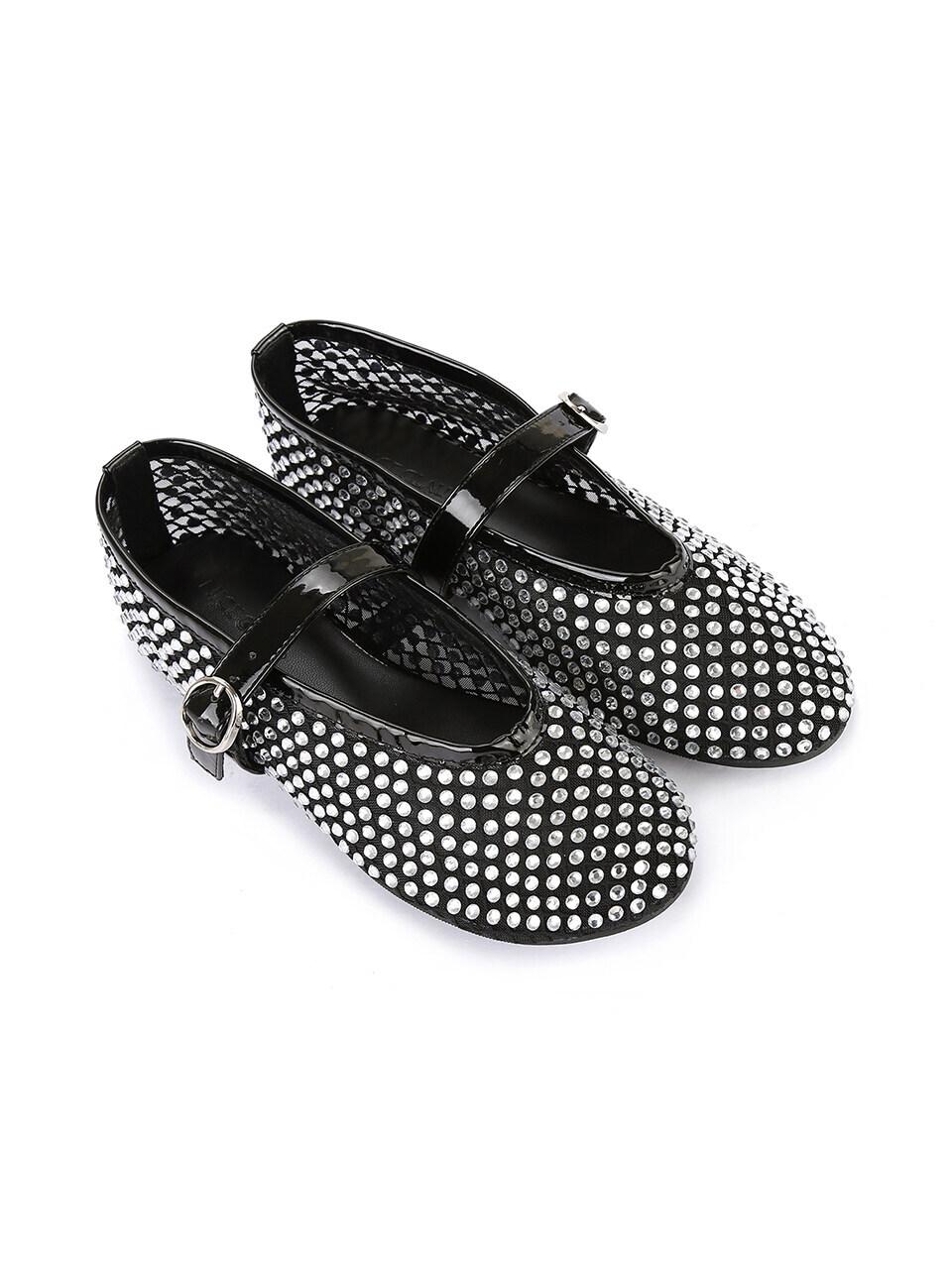 Nice Claup Studded Mesh Ballerina Flats