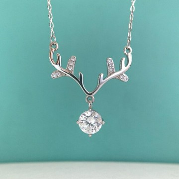 現貨+預購 頂級莫桑鑽石項鍊925純銀女項鍊鎖骨鍊項鏈情人節禮物-1克拉一路有你鹿角74lq38【獨家進口】【米蘭精品】