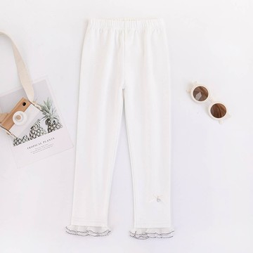 FANMOU - 腰鬆緊內搭褲-雙層網紗花邊-白色