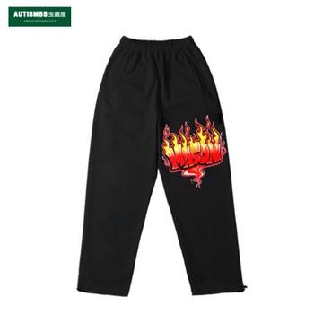 Y2K街舞穿搭冒火英文衛褲男女秋季束腳潮牌休閑褲青少年美式高街