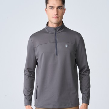 Wildland荒野男彈性斜紋拉鍊保暖機能衣灰濛綠