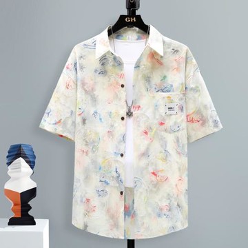 男士短袖襯衫夏季薄款痞帥冰絲2025年新款翻領高級感韓版潮流半袖