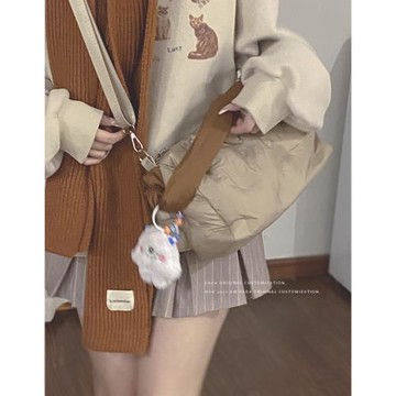 可愛手提撞色羽絨包包秋冬女2023新款潮時尚韓國腋下包百搭斜挎包