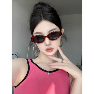 ✨ 超低價 免運 ✨墨鏡uv400防紫外線韓系紅色邊框貓眼墨鏡女2026新款潮酷高級感防紫外線復古太陽眼鏡