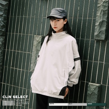西林 CLIN｜選物｜拼色半拉鍊燈芯絨罩衫_三色 / T-0020 復古 撞色 寬鬆 立領 風衣 衛衣 秋冬 外套