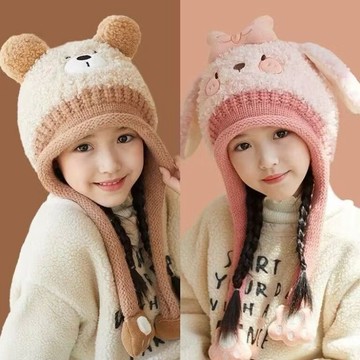 mori🎀mori兒童帽子秋冬新款寶寶毛綫帽子圍巾一體保暖護耳帽女童針織帽