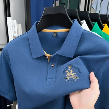 【新款熱賣】高端絲光棉短袖T恤男翻領刺繡POLO衫潮夏季新款休閑時尚帶領上衣t