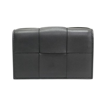 BOTTEGA VENETA 寶緹嘉 黑色 編織羊皮 Cassette Card Casea 扣式短夾 【二手名牌BRAND OFF】