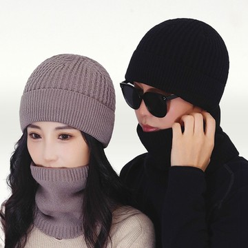 I.Dear-男女全素色麻花針織帽毛線帽圍脖兩件套組(4色)