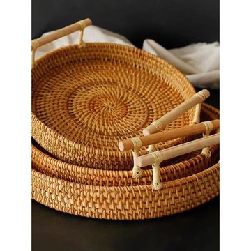 越南藤編收納筐竹編果盤日式面包籃饅頭筐客廳水果籃家用手工托盤