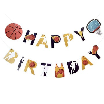 HAPPY BIRTHDAY 裝飾拉旗  籃球 多色  1條