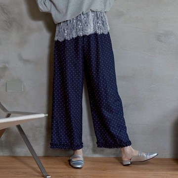 【Avivi】點點直筒休閒褲 - 白色、深藍色、淺藍色