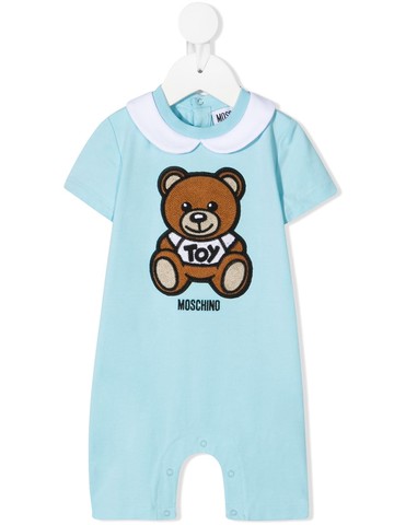 Moschino Kids - logo teddy print romper - kids - Spandex/Elastane/Acrylic/Polyester/Cotton/Wool - 3-6 - Blue