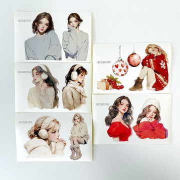 聖誕冬日女孩貼紙 5款混搭 (anns note) 復古拼貼