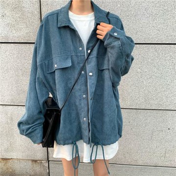 春秋2025新款bf風工裝外套女大碼胖mm寬松百搭燈芯絨長袖夾克上衣