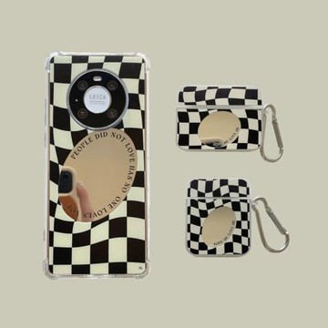 AlienTits棋盤格ins風鏡面硅膠小眾潮牌防摔簡約iPhone手機殼