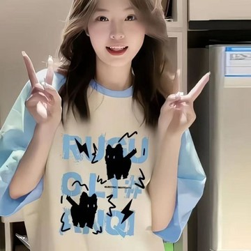 本土出貨 美式新款插肩短袖t恤女ins夏季多巴胺設計蝴蝶學生印花寬鬆上衣服 y2k 辣妹 甜酷 9BLA&1 R