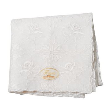 Fleur 日本製100%白底玫瑰蕾絲棉質手帕(42CM)