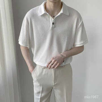 【精品男裝】韓國簡約輕熟風男士短袖polo衫男華夫格質感痞帥翻領半袖ins潮流 DCYZ