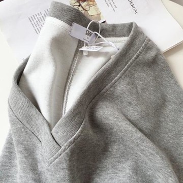 質感灰色衛衣馬甲v領背心女春秋慵懶風純色百搭寬松無袖上衣外搭