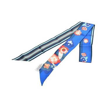 FENDI 經典Wrappy系列雙面花朵圖騰絲巾/領巾(寶藍色)