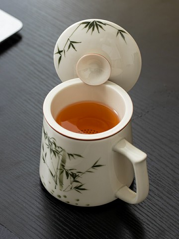 泡茶杯茶水分離馬克陶瓷杯 手繪陶瓷泡茶杯簡約個人專用帶蓋過濾家用辦公室茶水分離馬克杯子