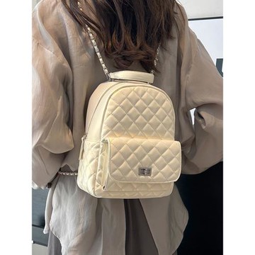 雙肩包女2024新款韓版時尚簡約休閑百搭多用背包菱格鏈條小書包潮