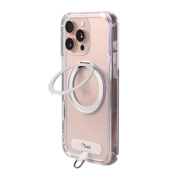 Moxbii 極空戰甲 旋轉磁吸支架 + 掛片保護殼  iPhone 16 Pro Max  手機殼 亮面 + 支架 航太銀 + 掛片 白色