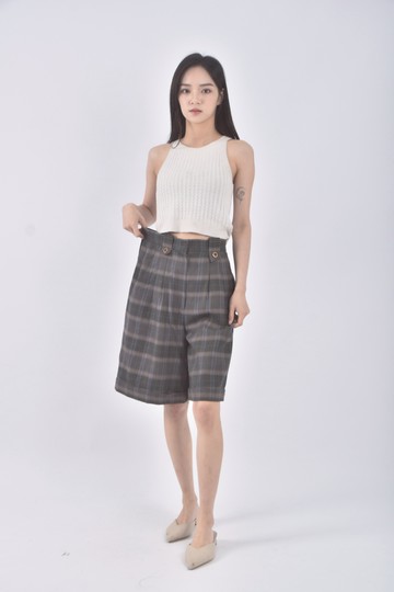 (M) 欣高腰格紋綠色長褲