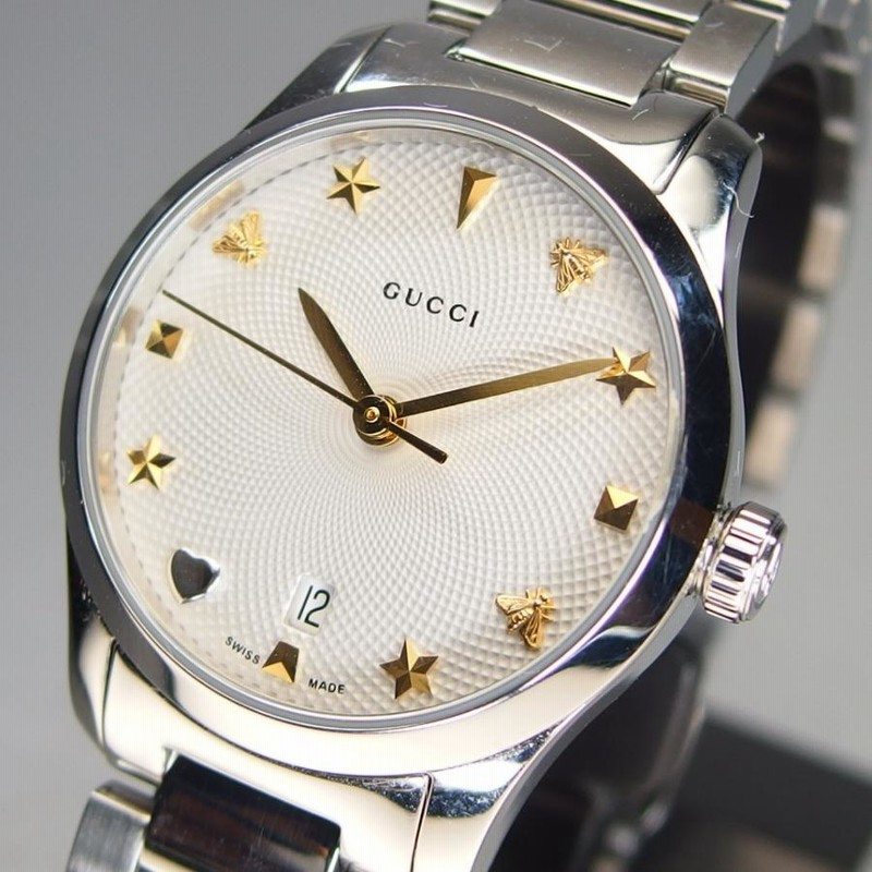 グッチ GUCCI Gタイムレス ビー 126.5 蜂 星 インデックス SS QZ デイト SWISS MADE レディース 腕時計  保証書/取説/コマ/箱付「18409」 | LINEショッピング