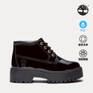 女款黑色漆皮Stone Street防水厚底中筒靴|A2HA9EL6