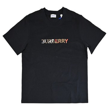 BURBERRY 8113224 經典格紋電繡LOGO厚磅棉質短袖T恤.黑