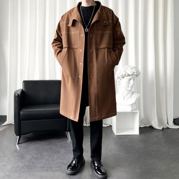 美式復古外套男中長款風衣春秋季休閑寬松帥氣大衣英倫風男裝衣服