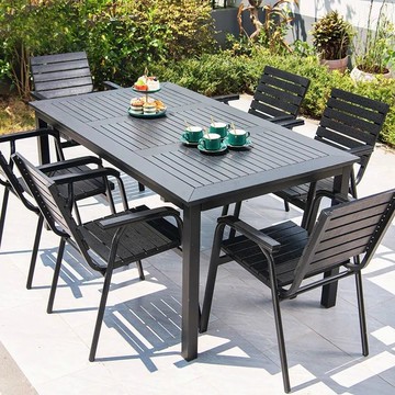 公司貨 免運 戶外庭院塑木桌椅別墅花園露臺室外防曬休閑防腐木茶桌鋁合金桌椅 快速發貨