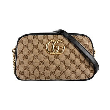 GUCCI 帆布 GG Marmont肩背/斜背包(黑邊/卡其色) 846312 FAFBF 9772