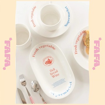 隔日到貨｜法式陶瓷碗盤組 耐熱沙拉碗 英文字設計 餐桌擺盤碗盤組 陶瓷餐具套裝 限量現貨｜FAFA 發發家居 台灣