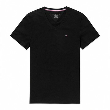 TOMMY 熱銷V領刺繡Logo素面短袖T恤-黑色
