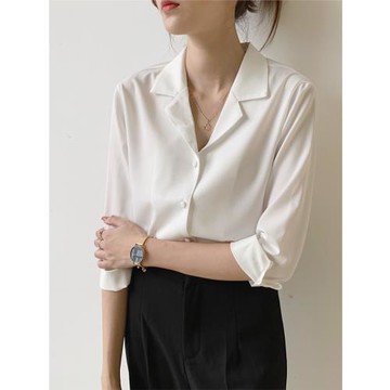 JANE西裝領襯衫女秋裝職業減齡抗皺白色氣質淑女寬松襯衣長袖上衣