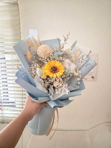 畢業花束 永生非洲菊小型花束  黃藍色