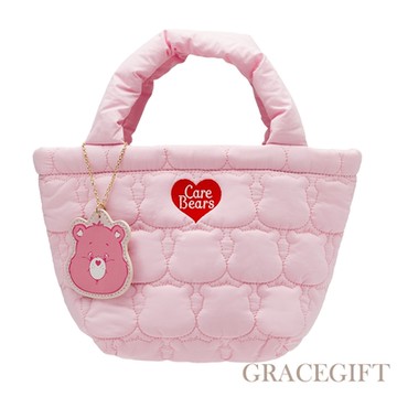【Grace Gift】Care Bears -樂觀小熊吊牌衍縫空氣托特包 S 粉紅