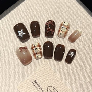 ➕純色美美噠💯跨境爆款純手工穿戴甲漸變貓眼純慾顯白可愛高級美甲穿戴甲甲片純色穿戴甲 IVAG