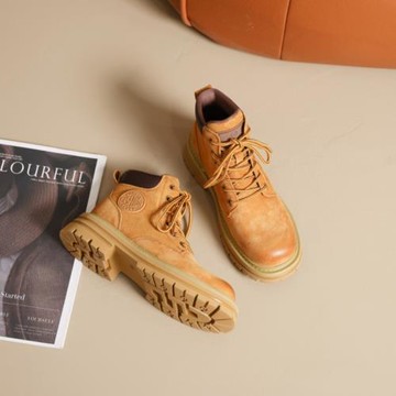 內增高馬丁靴女2025新款春夏真皮透氣復古工裝大黃靴情侶登山短靴