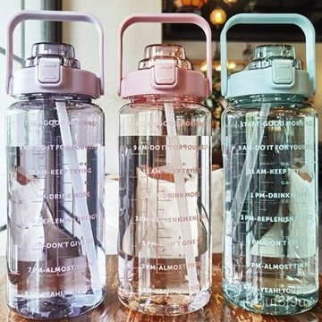 【桃園出貨🔥】大容量水杯耐高溫水壺噸噸桶帶吸管刻度2000ML女生ins高顔值水杯