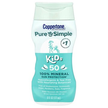 Coppertone, Pure & Simple，兒童，全礦物質抗曬，SPF 50，6 液量盎司（177 毫升）